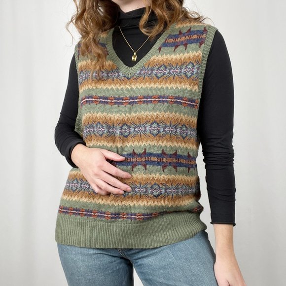 Vintage Polo Ralph Lauren Silk Cashmere Linen Fair Isle Knit Sweater Vest Preppy - Picture 2 of 9